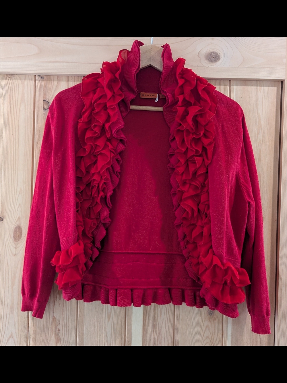 Barami Red Ruffle Cropped Cardigan Sweater - Picture 3 of 8
